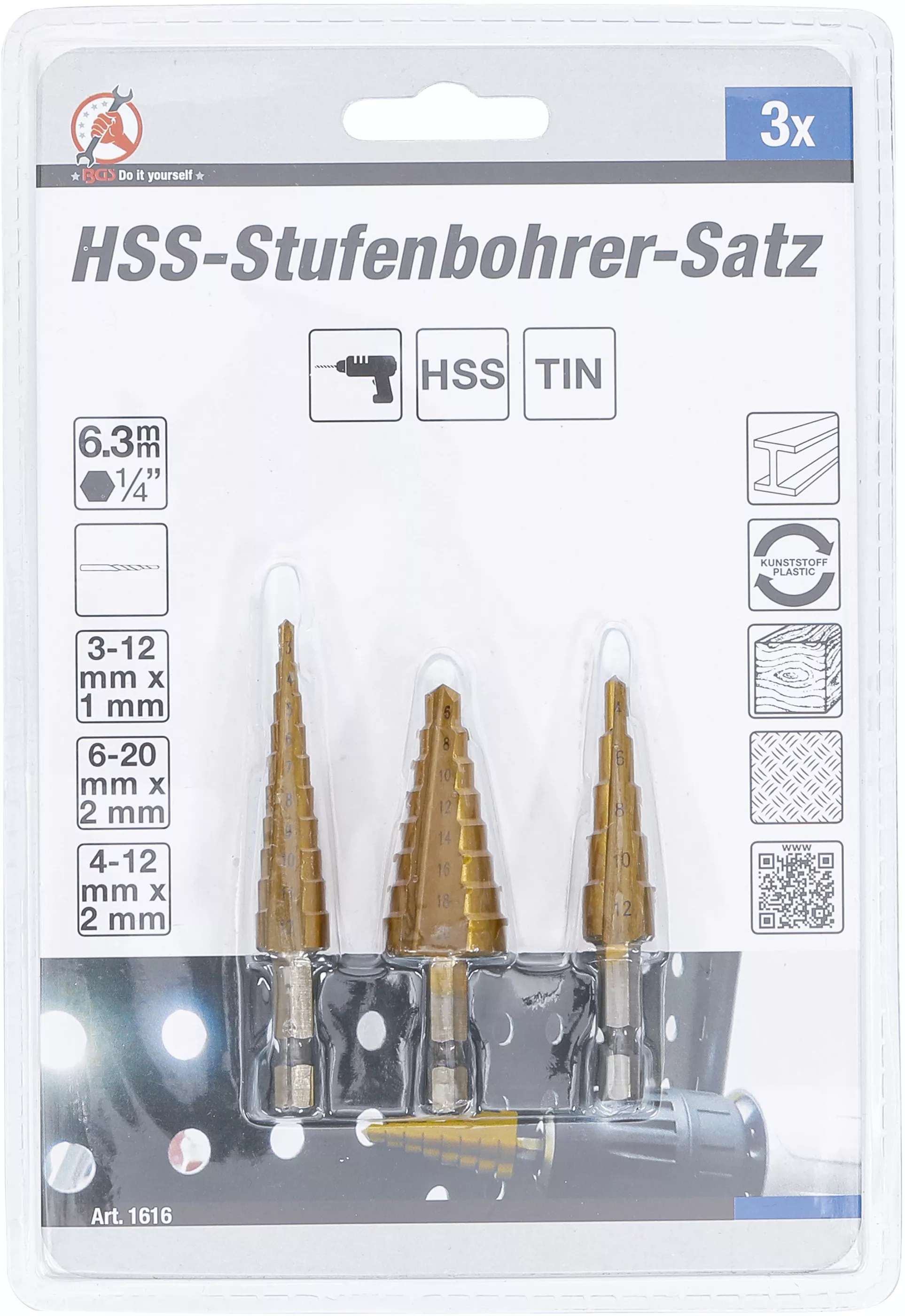 HSS-Stufenbohrer-Satz | 3 - 20 mm | 3-tlg.  mit Tasche