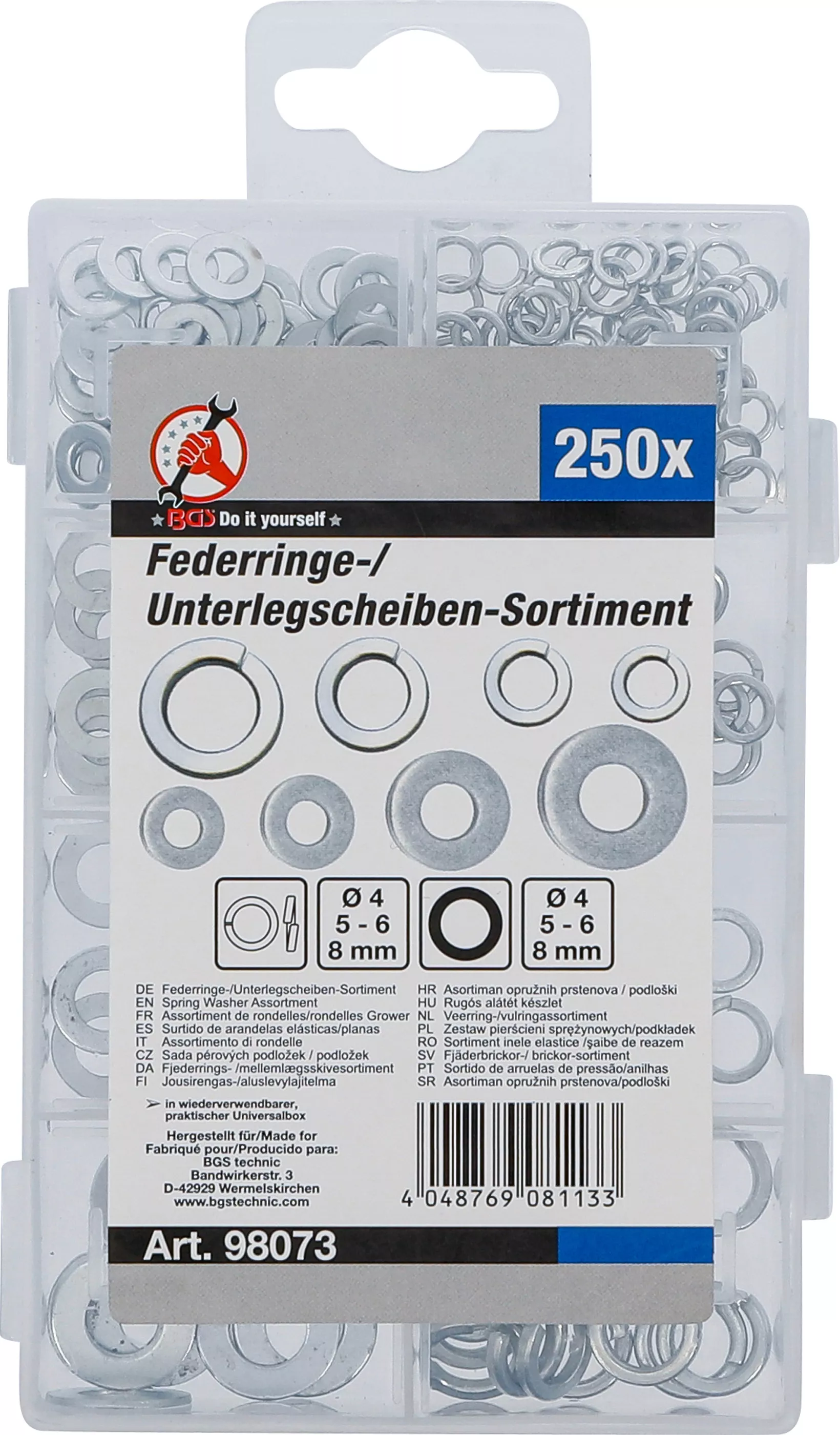 Federringe- / Unterlegscheiben-Sortiment | Ø 4 - 8 mm | 250-tlg.